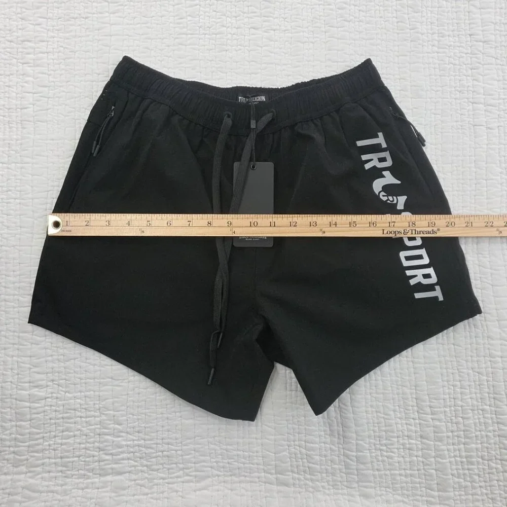 True Religion Running Shorts Men's S Jet‎ Black NEW Elastic Waist Drawstring NWT